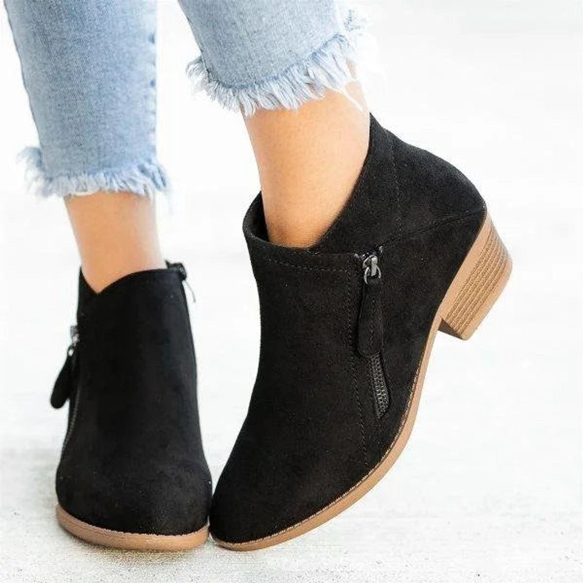 Elegant Ankle Boots for Women Suede Side-Zip Low-Heel