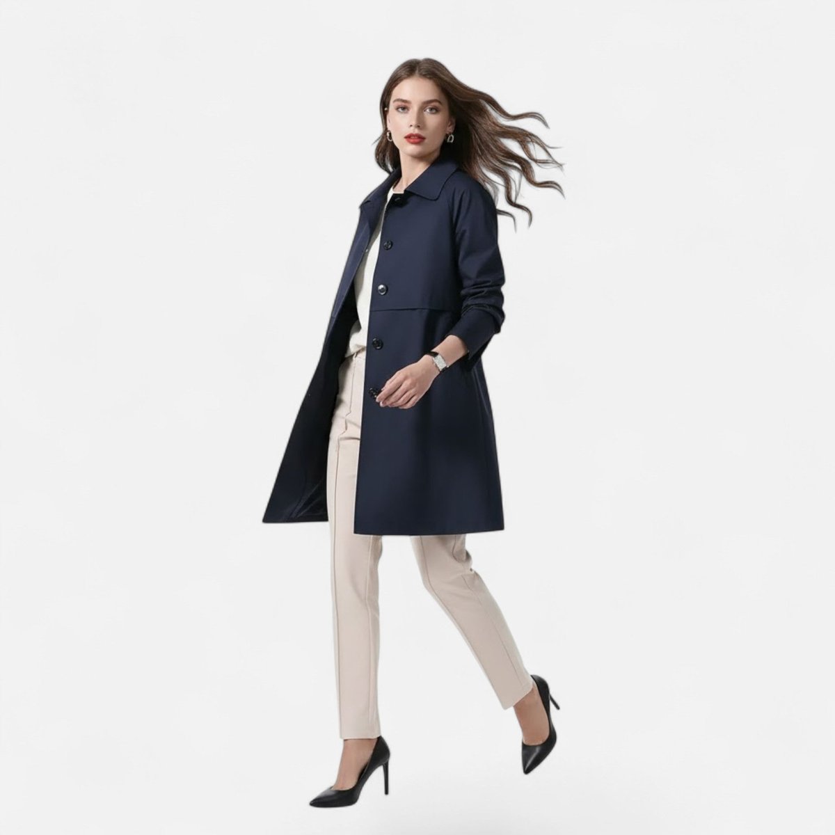 Elegant Trench Coat for Women Mid-Length Double-Breasted