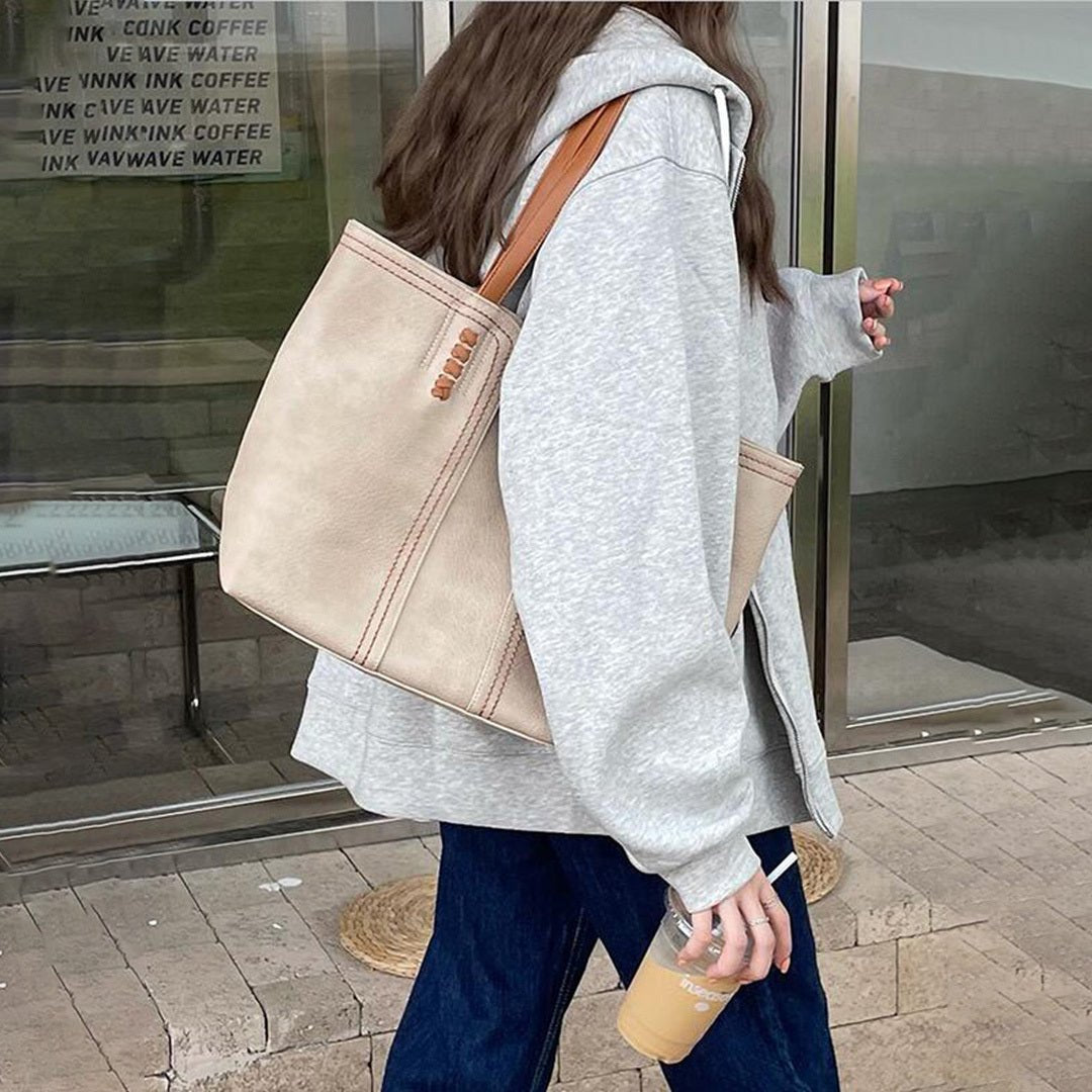 Effortless Tote Bag for Women Minimalist Vegan-Leather Large