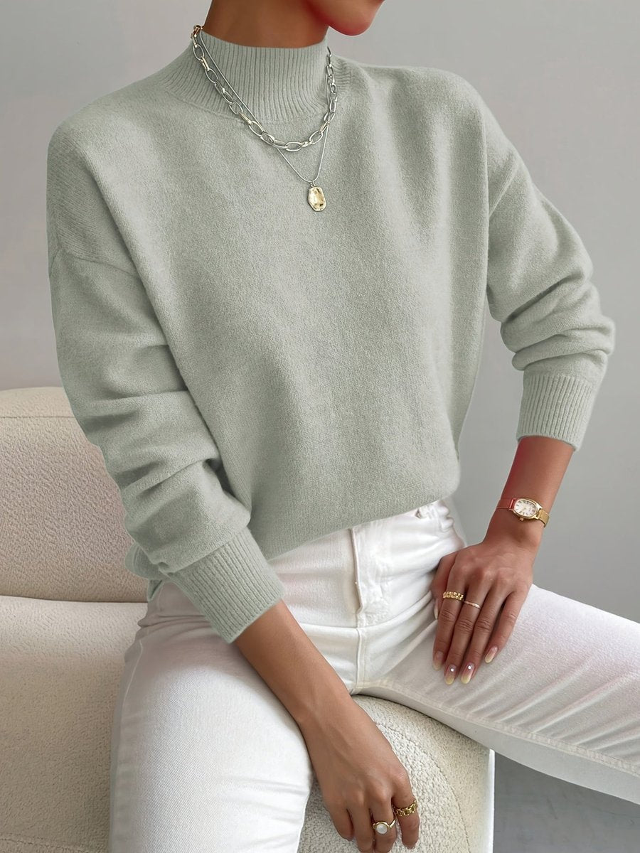 Comfortable Turtleneck Sweater for Women Mock-Neck Relaxed-Fit