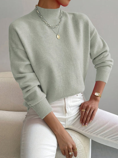 Comfortable Turtleneck Sweater for Women Mock-Neck Relaxed-Fit