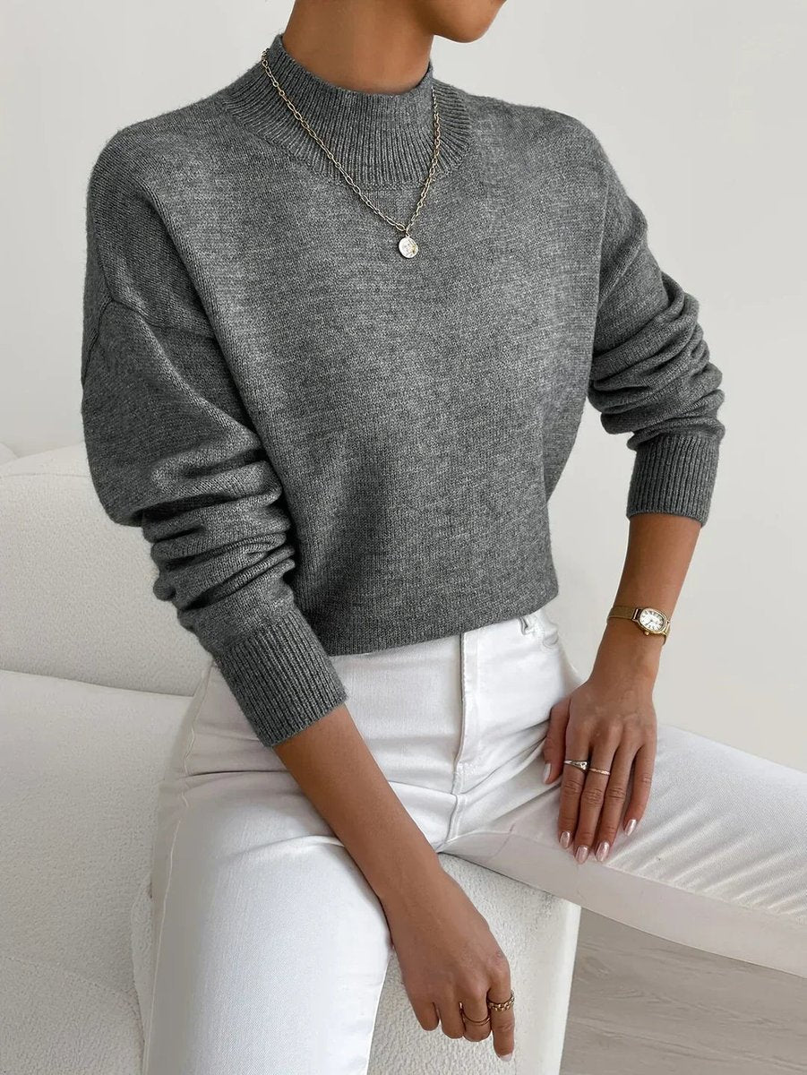 Comfortable Turtleneck Sweater for Women Mock-Neck Relaxed-Fit