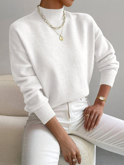 Comfortable Turtleneck Sweater for Women Mock-Neck Relaxed-Fit
