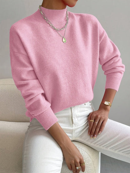 Comfortable Turtleneck Sweater for Women Mock-Neck Relaxed-Fit