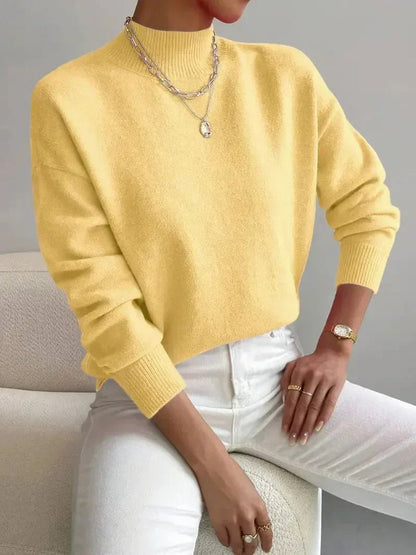 Comfortable Turtleneck Sweater for Women Mock-Neck Relaxed-Fit