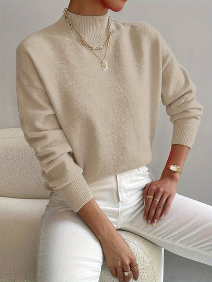 Comfortable Turtleneck Sweater for Women Mock-Neck Relaxed-Fit