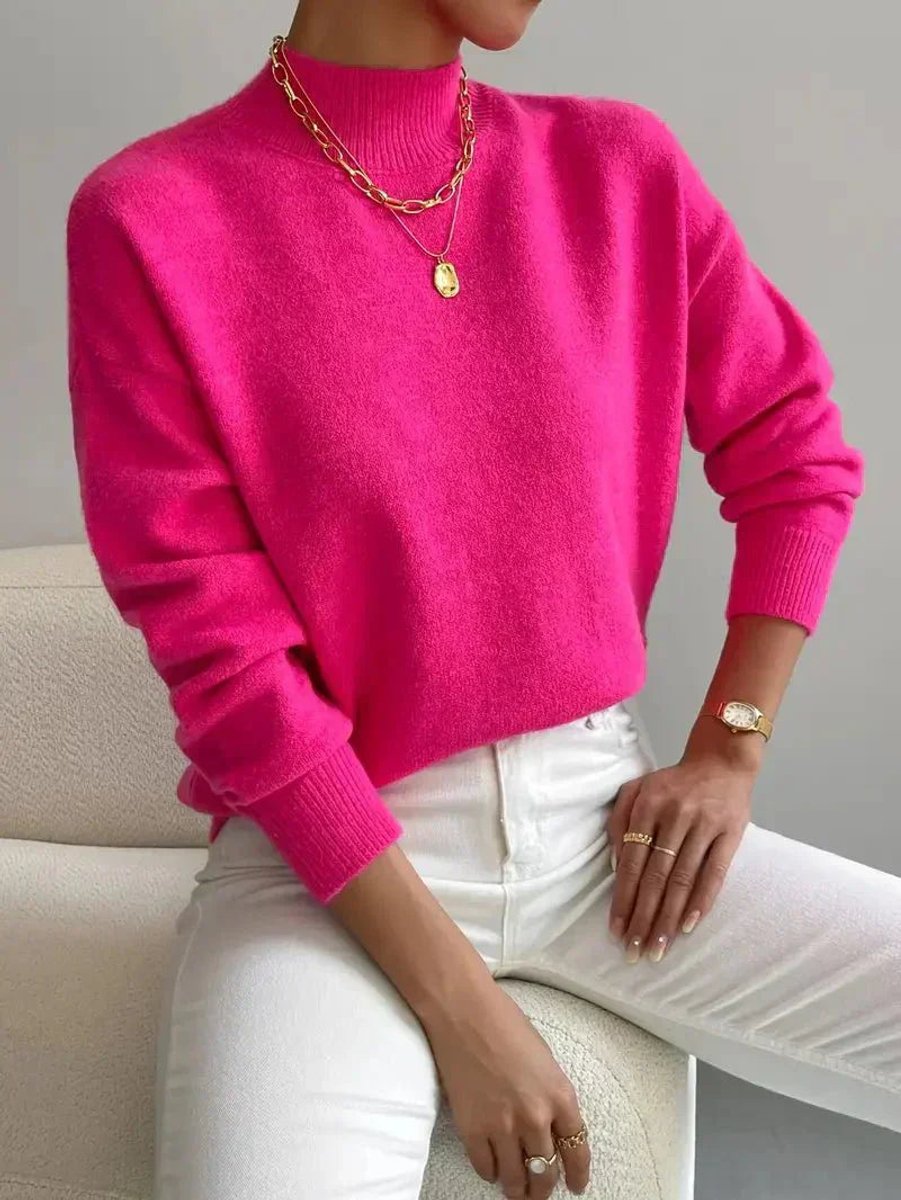 Comfortable Turtleneck Sweater for Women Mock-Neck Relaxed-Fit