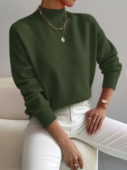 Comfortable Turtleneck Sweater for Women Mock-Neck Relaxed-Fit