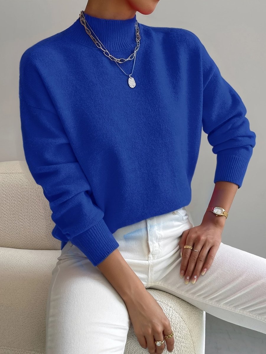 Comfortable Turtleneck Sweater for Women Mock-Neck Relaxed-Fit
