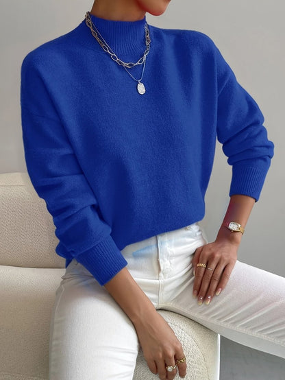 Comfortable Turtleneck Sweater for Women Mock-Neck Relaxed-Fit