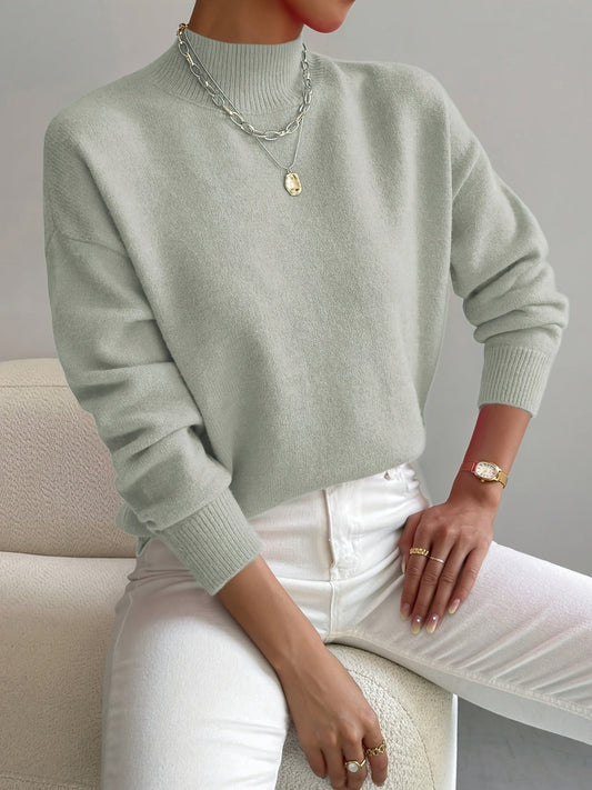 Comfortable Sweater for Women Mock-Turtleneck Relaxed-Fit