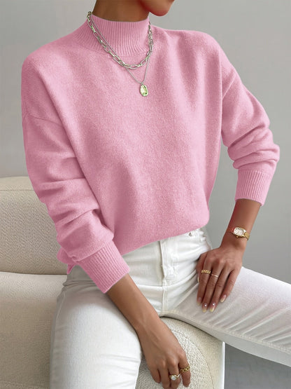 Comfortable Sweater for Women Mock-Turtleneck Relaxed-Fit