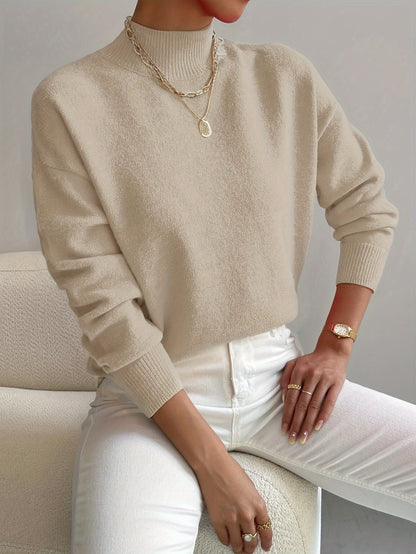 Comfortable Sweater for Women Mock-Turtleneck Relaxed-Fit