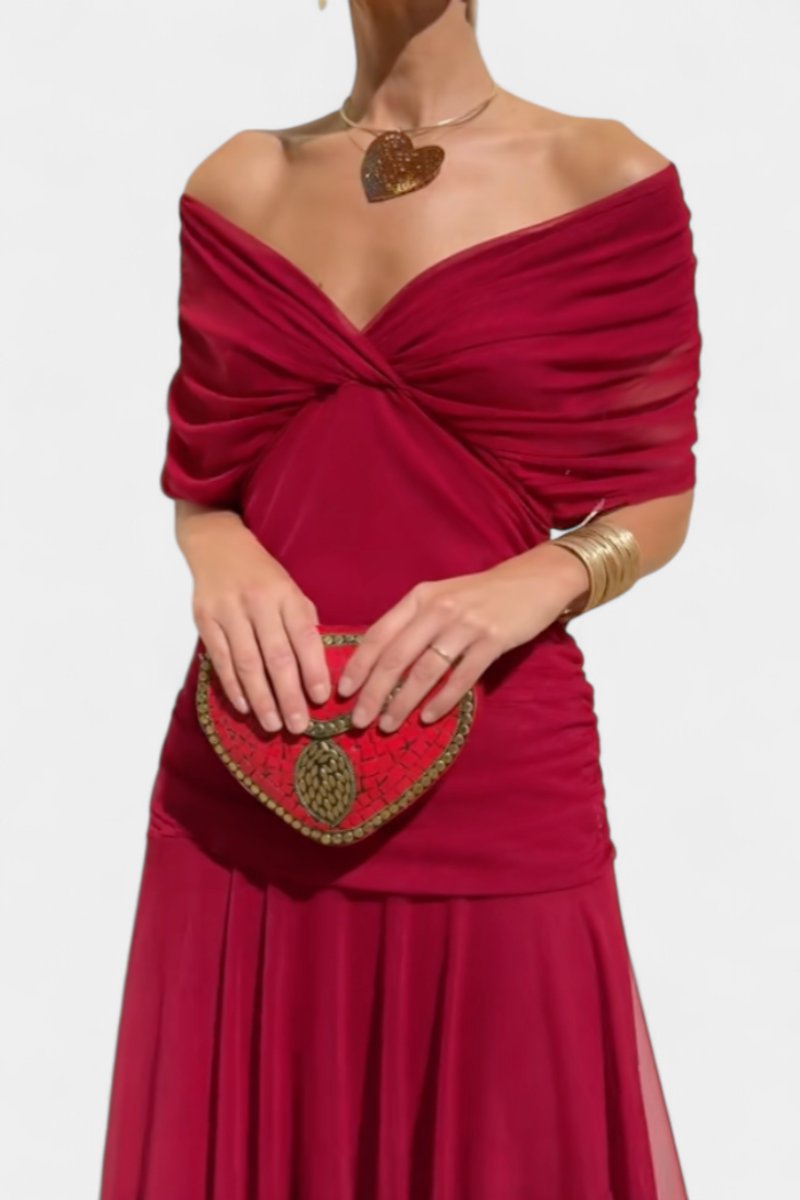 Elegant Maxi Dress for Women Off-Shoulder Ruched