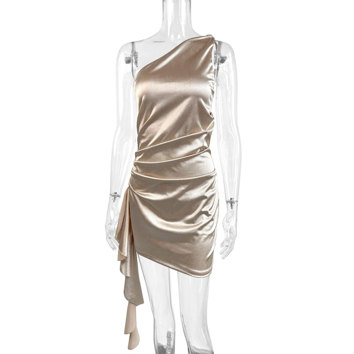 Elegant Mini Dress for Women One-Shoulder Draped Satin