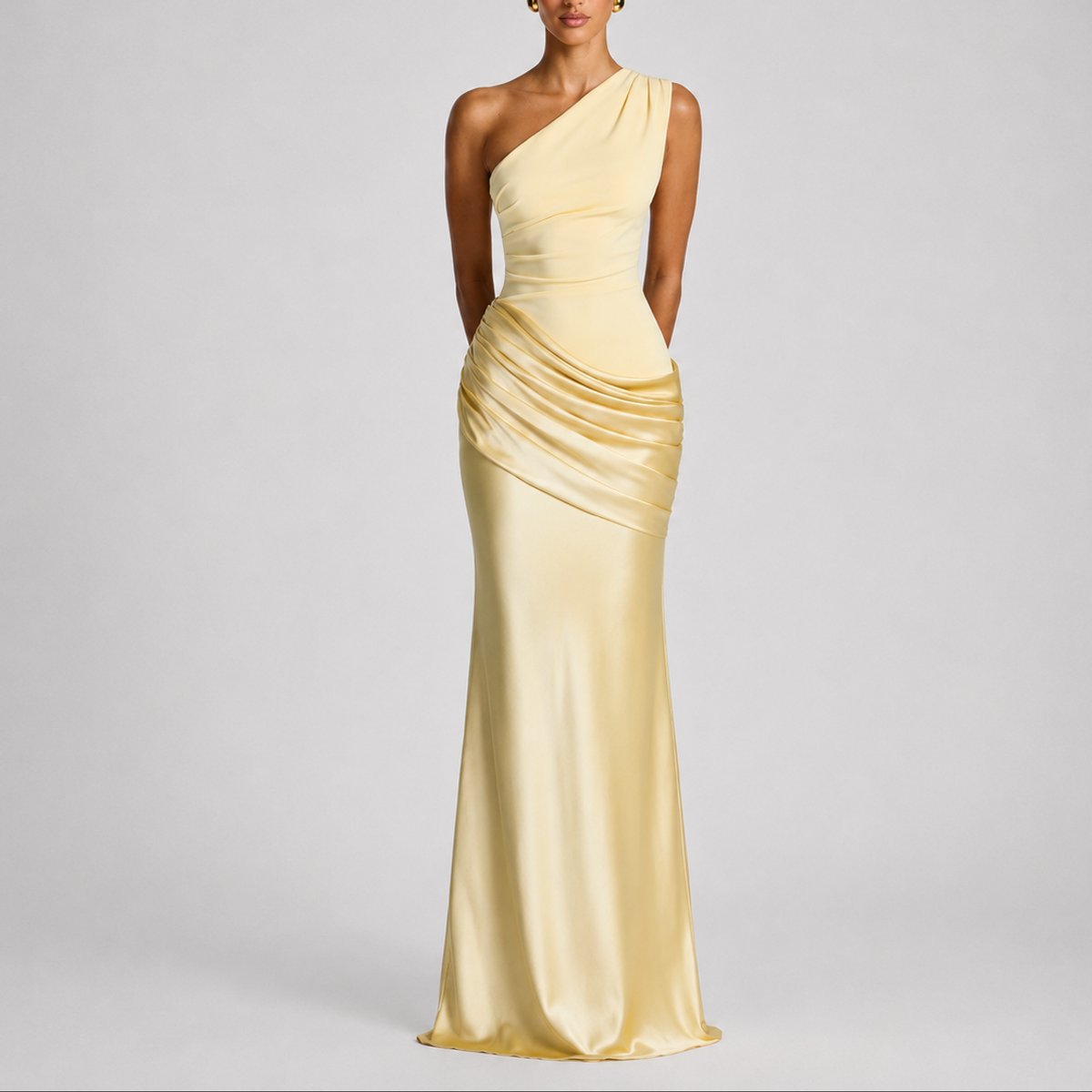 Elegant Maxi Dress for Women One-Shoulder Draped Satin