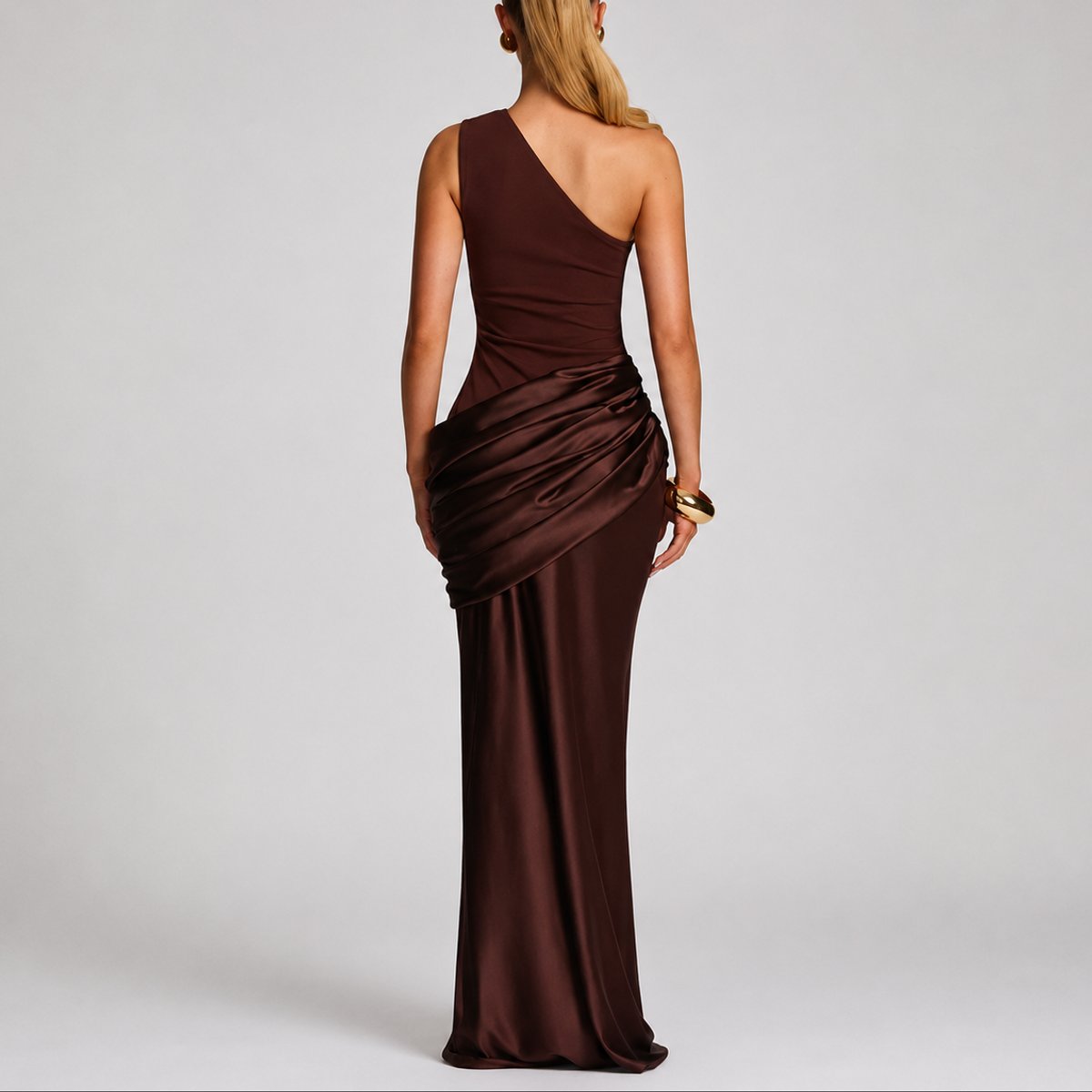 Elegant Maxi Dress for Women One-Shoulder Draped Satin