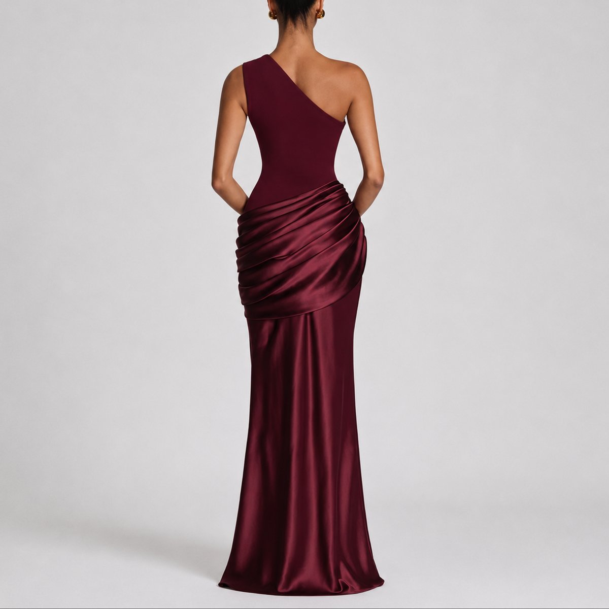 Elegant Maxi Dress for Women One-Shoulder Draped Satin
