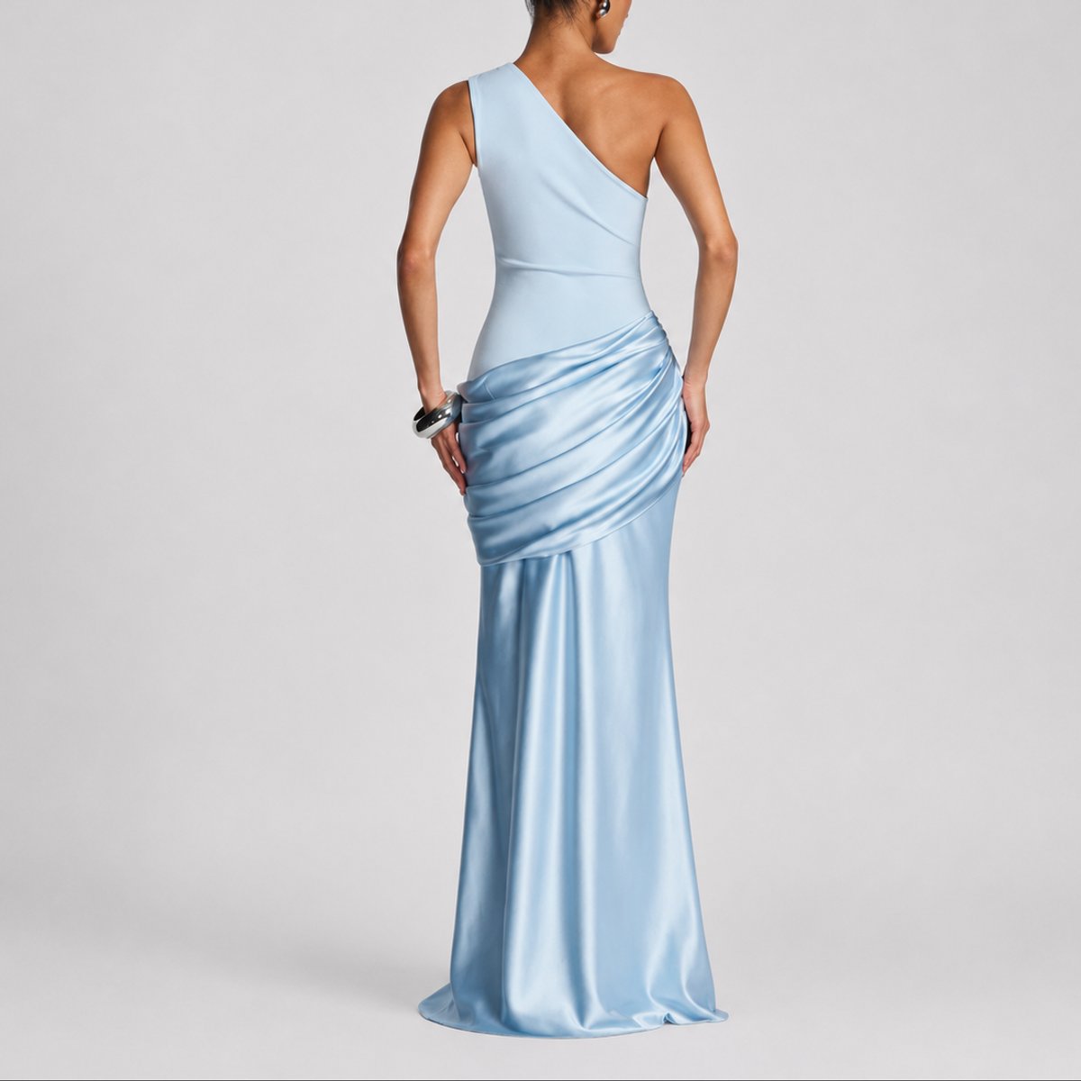 Elegant Maxi Dress for Women One-Shoulder Draped Satin