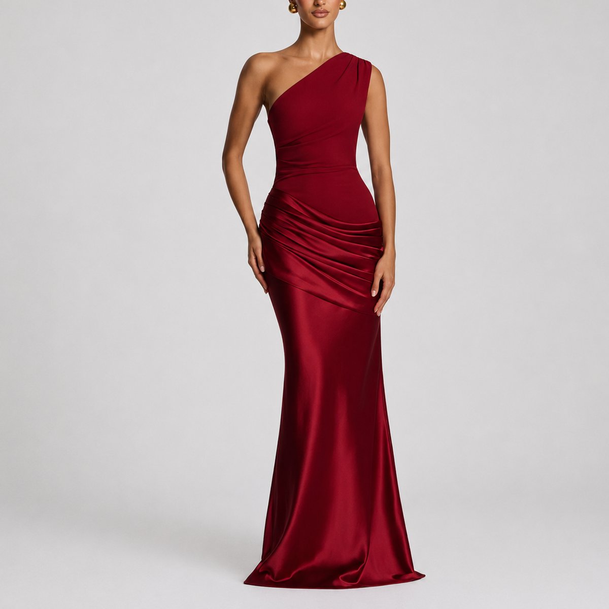 Elegant Maxi Dress for Women One-Shoulder Draped Satin