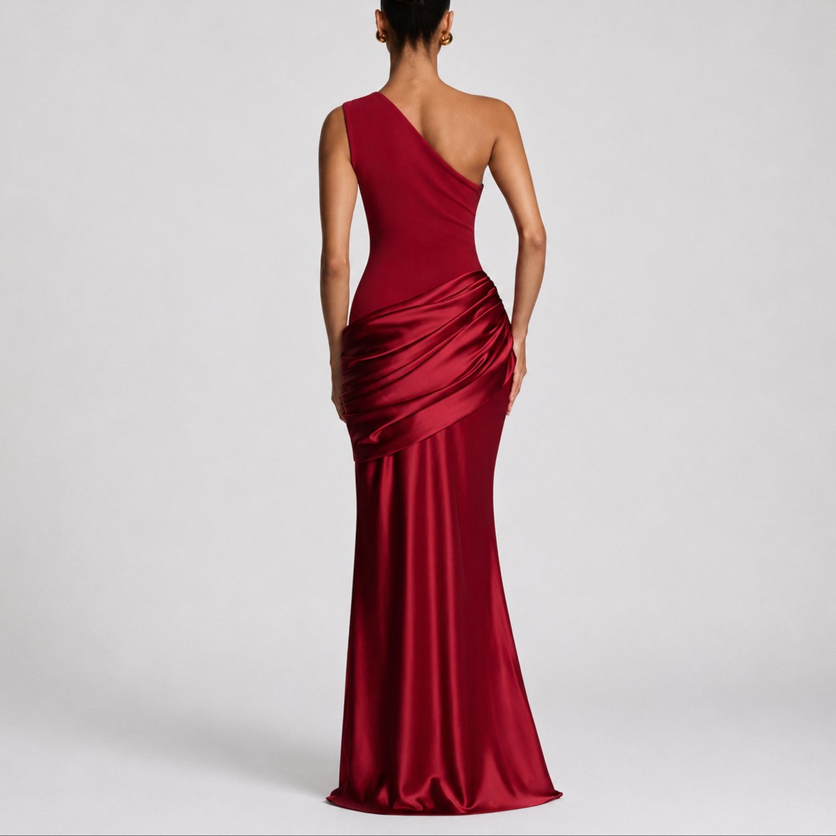 Elegant Maxi Dress for Women One-Shoulder Draped Satin