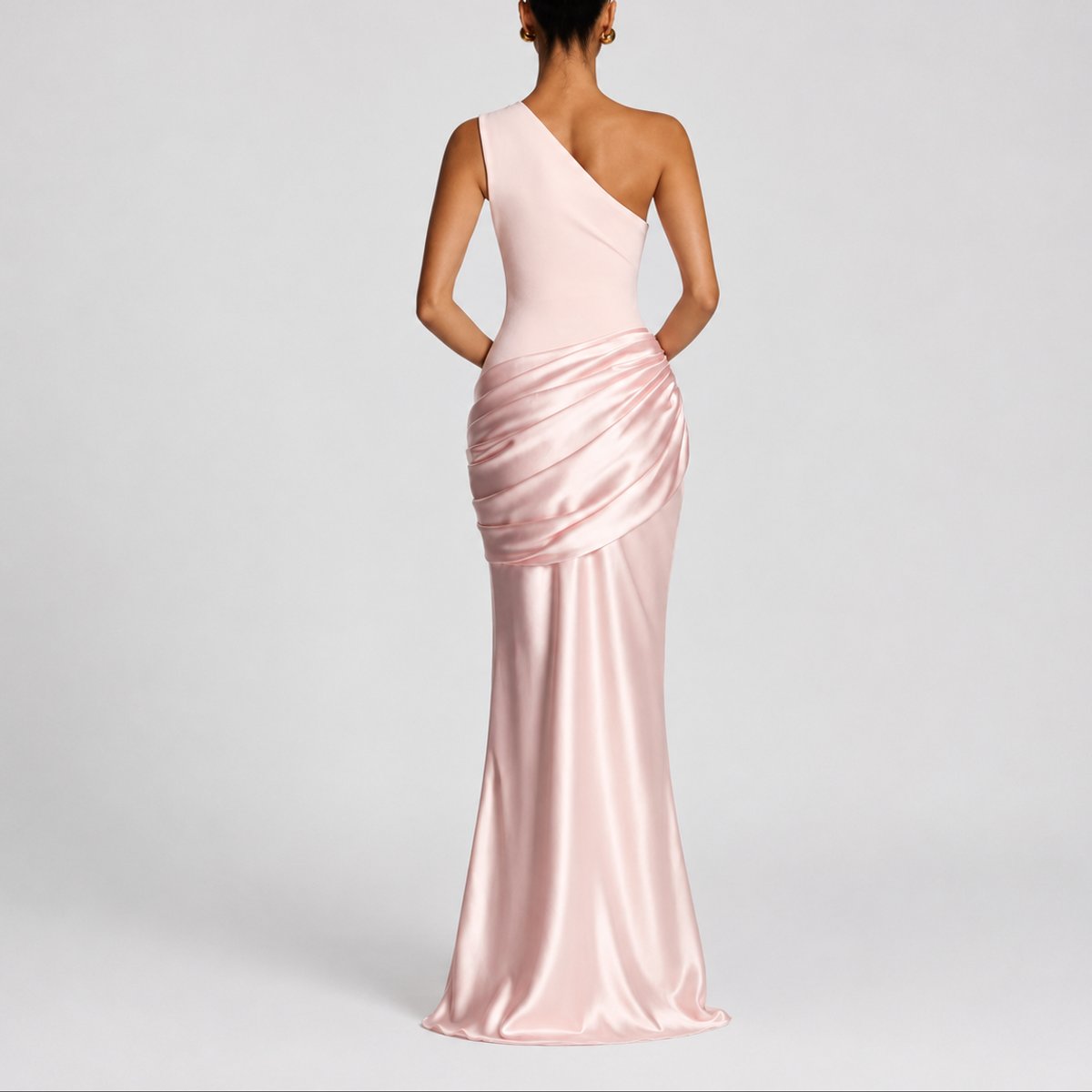 Elegant Maxi Dress for Women One-Shoulder Draped Satin