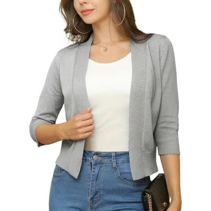 Stylish Cardigan for Women Open-Front Three-Quarter-Sleeve Cropped