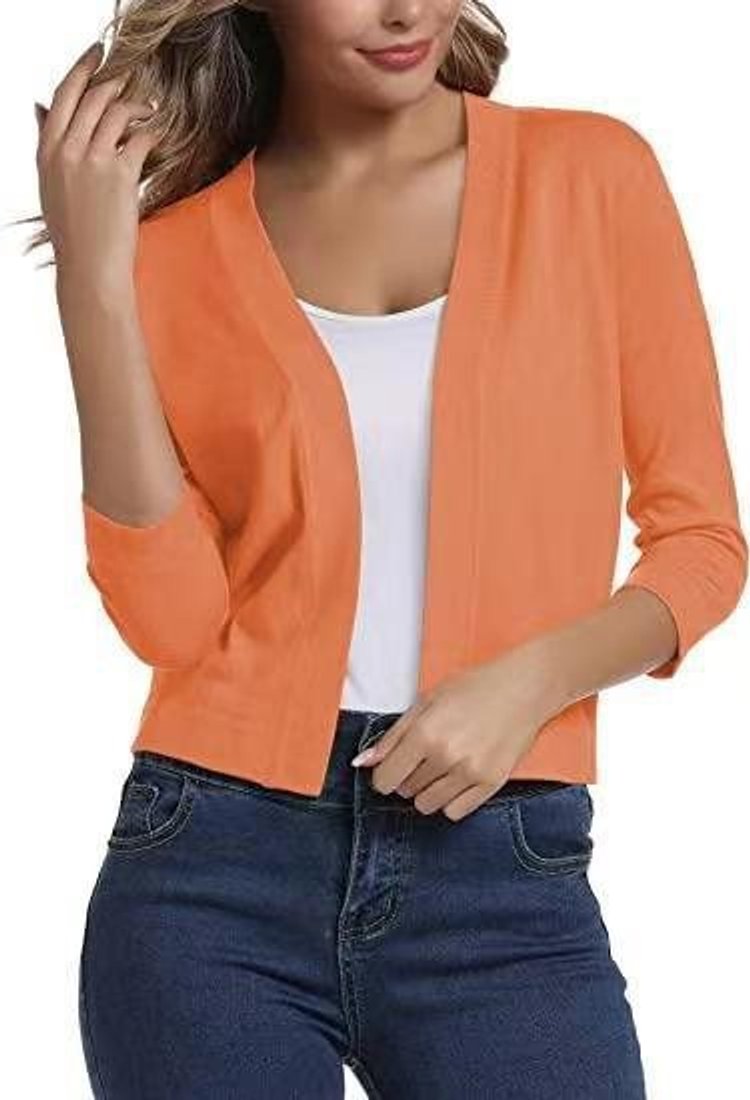 Stylish Cardigan for Women Open-Front Three-Quarter-Sleeve Cropped