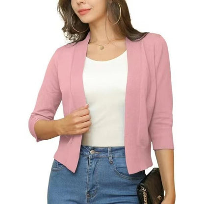 Stylish Cardigan for Women Open-Front Three-Quarter-Sleeve Cropped