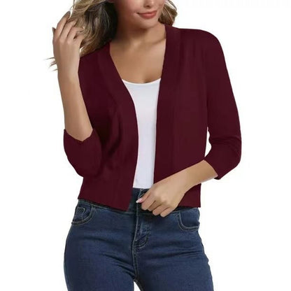 Stylish Cardigan for Women Open-Front Three-Quarter-Sleeve Cropped
