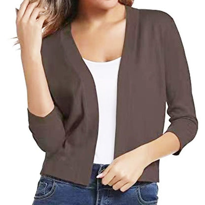 Stylish Cardigan for Women Open-Front Three-Quarter-Sleeve Cropped