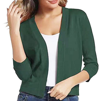 Stylish Cardigan for Women Open-Front Three-Quarter-Sleeve Cropped