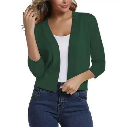 Stylish Cardigan for Women Open-Front Three-Quarter-Sleeve Cropped
