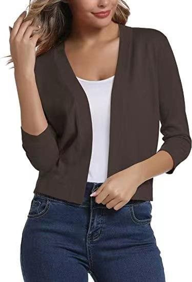Stylish Cardigan for Women Open-Front Three-Quarter-Sleeve Cropped