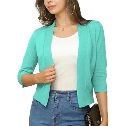 Stylish Cardigan for Women Open-Front Three-Quarter-Sleeve Cropped