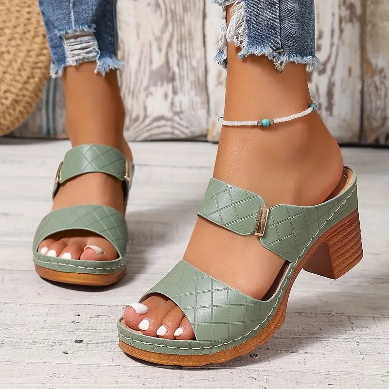 Comfortable Block-Heel Sandals for Women Cushioned Quilted Open-Toe