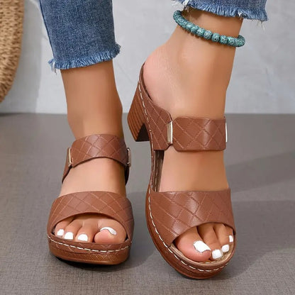 Comfortable Block-Heel Sandals for Women Cushioned Quilted Open-Toe