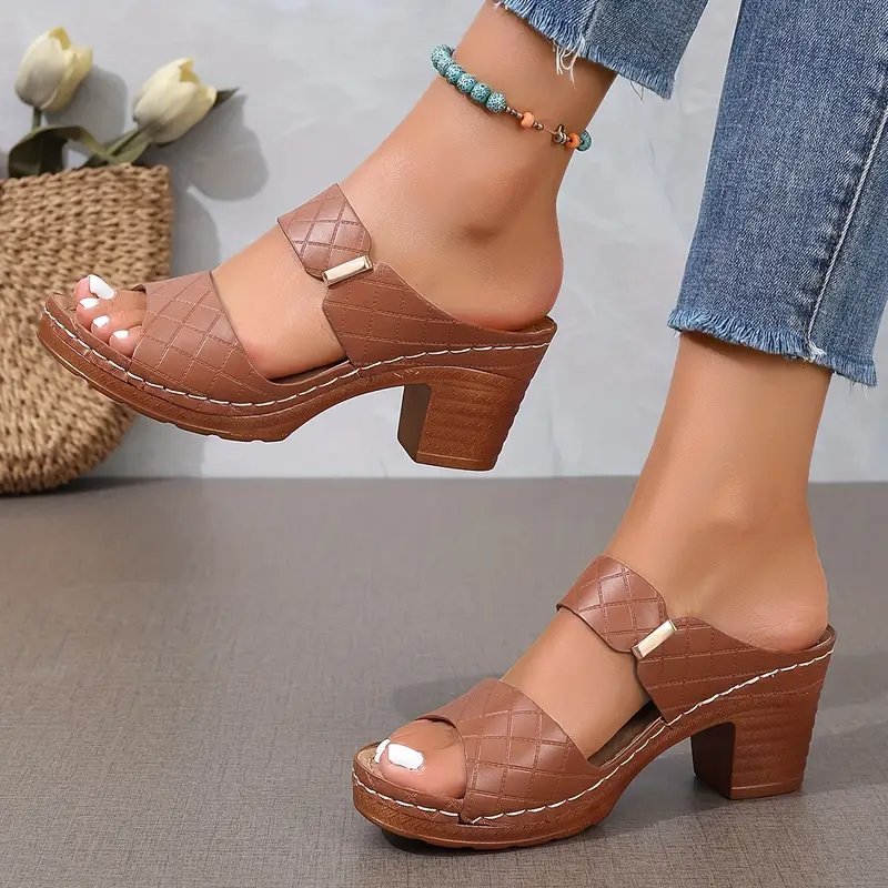 Comfortable Block-Heel Sandals for Women Cushioned Quilted Open-Toe