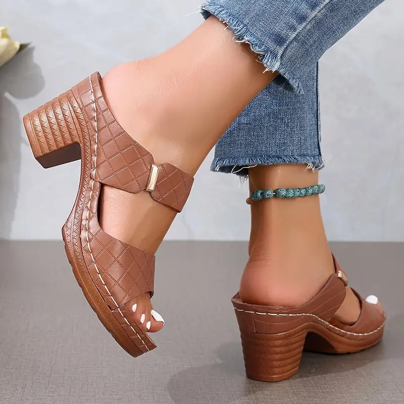 Comfortable Block-Heel Sandals for Women Cushioned Quilted Open-Toe