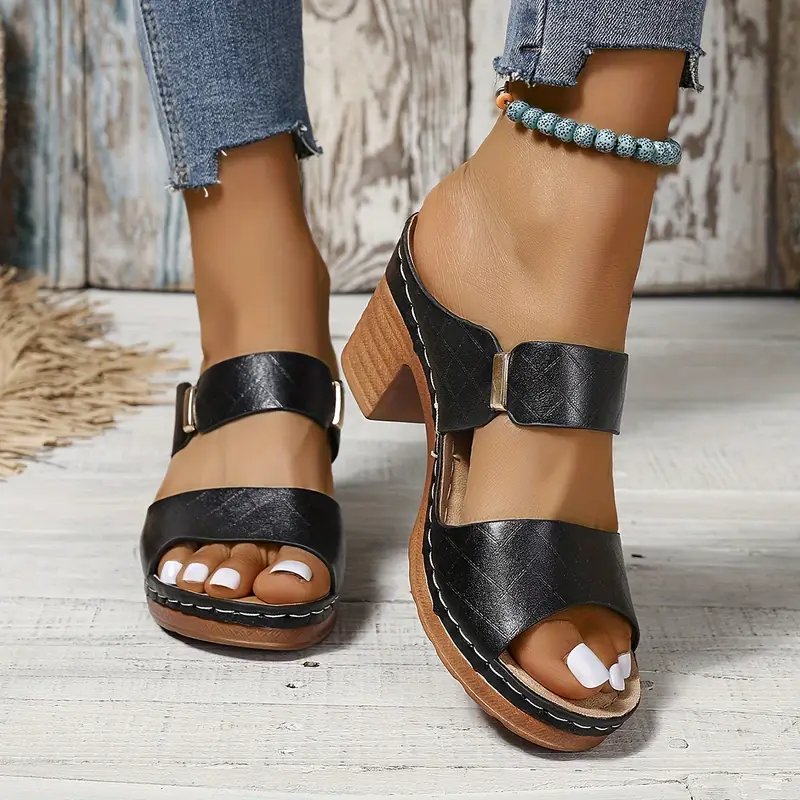 Comfortable Block-Heel Sandals for Women Cushioned Quilted Open-Toe