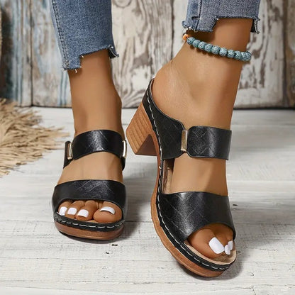Comfortable Block-Heel Sandals for Women Cushioned Quilted Open-Toe