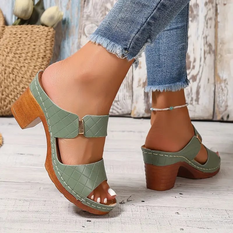 Comfortable Block-Heel Sandals for Women Cushioned Quilted Open-Toe