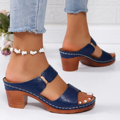 Comfortable Block-Heel Sandals for Women Cushioned Quilted Open-Toe