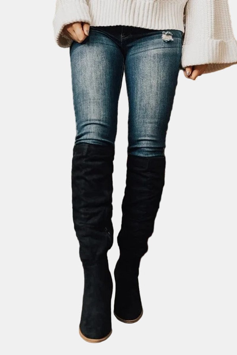 Elegant Over-the-Knee Boots for Women Block-Heel Stretch