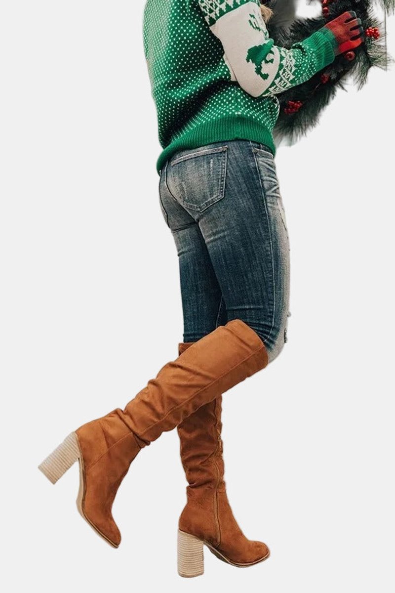 Elegant Over-the-Knee Boots for Women Block-Heel Stretch