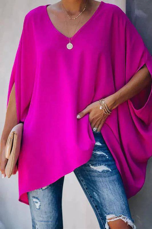Stylish Tunic Top for Women Batwing-Sleeve V-Neck Oversized
