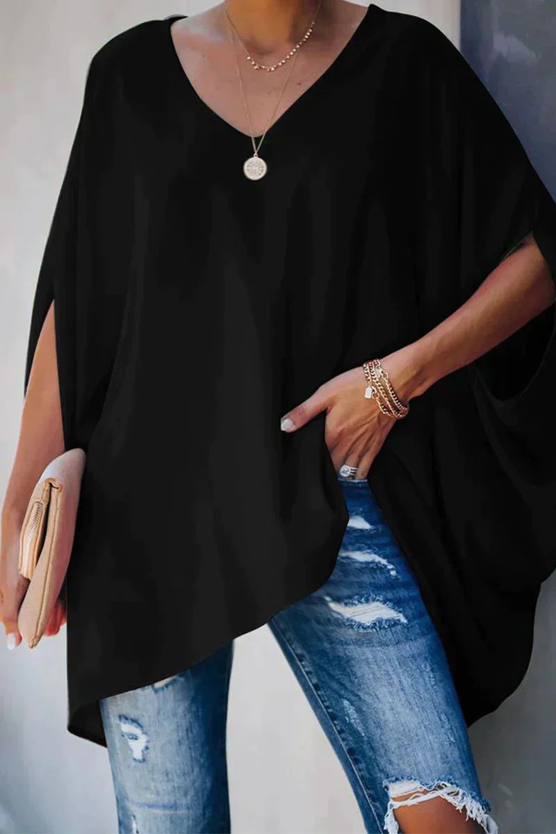 Stylish Tunic Top for Women Batwing-Sleeve V-Neck Oversized