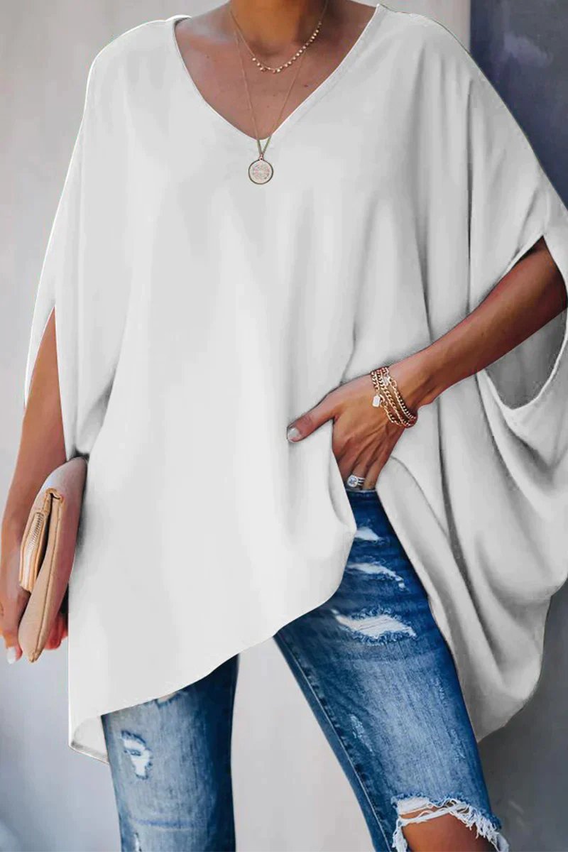 Stylish Tunic Top for Women Batwing-Sleeve V-Neck Oversized