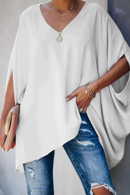 Stylish Tunic Top for Women Batwing-Sleeve V-Neck Oversized