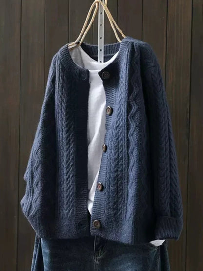 Comfortable Cardigan for Women Oversized Cable-Knit Button-Down